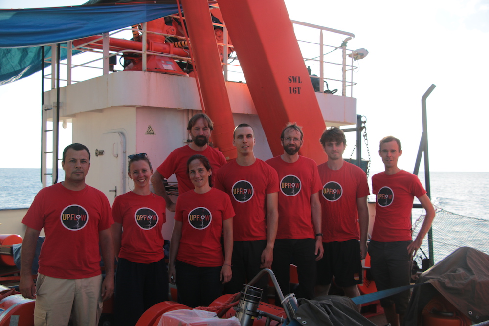 Leg 2 crew in the working area at the stern. You can see many faces familiar from Leg 1.