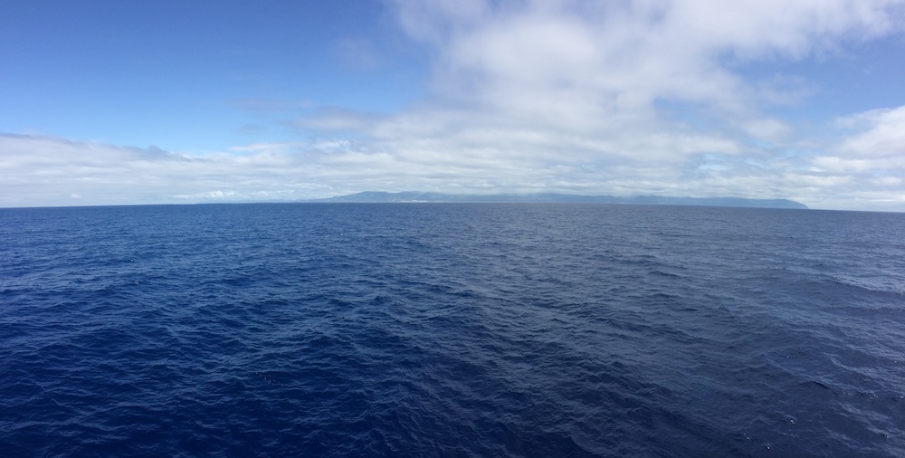 First glimpses of São Miguel. From that point it still took us four hours to reach the harbour.