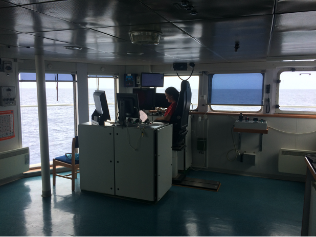 Prof. Ana Ferreira answering school children&rsquo;s questions, sitting on the captain&rsquo;s chair in the ship&rsquo;s bridge. The London schools that participated in the workshops are Monega Primary school, Greensted Primary School, Walker Primary School and Brookfield Primary School.