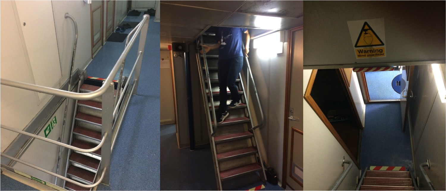 The steep stairs of the ship are closer to ladders – and be careful with your head!